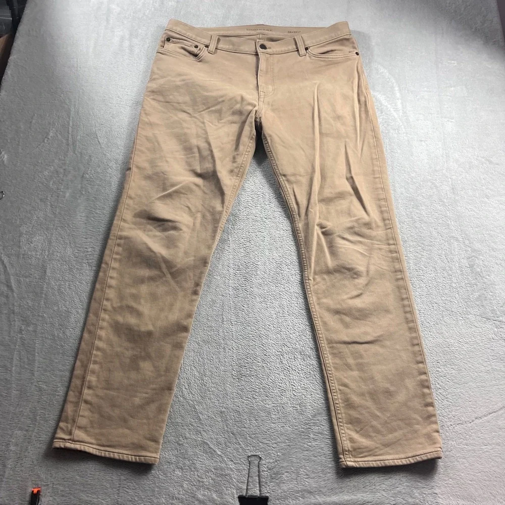 Banana Republic Traveler Slim Fit Khaki Chino Pants Mens 36x32 Tan Five Pocket